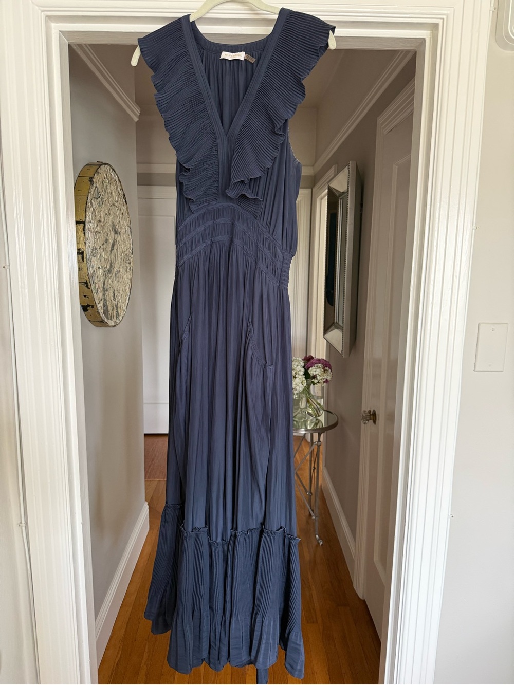 Ramy Brook Navy Pleated Ruffle Maxi Dress - Picture 1 of 4